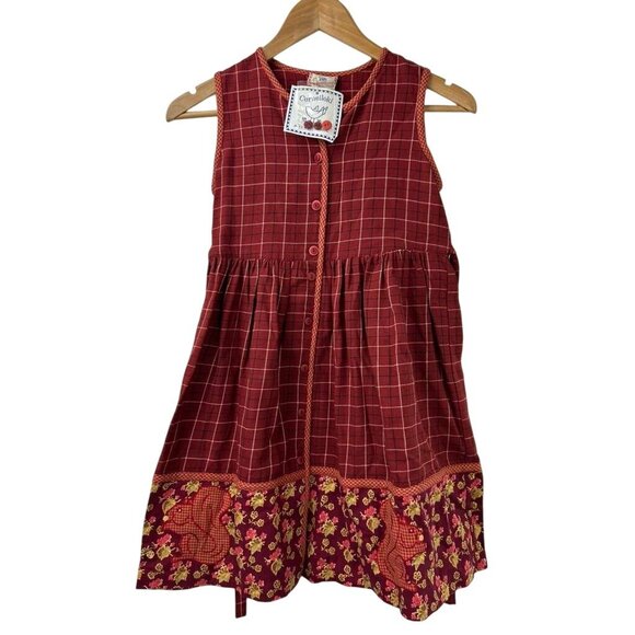 NWT Cornelloki Girls 7/8 Sleeveless Red Plaid & Floral Dress With Buttons - Picture 9 of 14